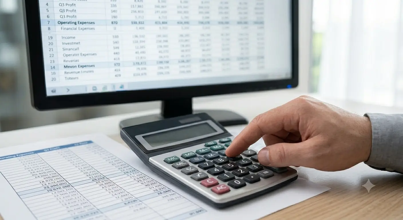 Asesoría fiscal y contable con calculadora y hoja de cálculo