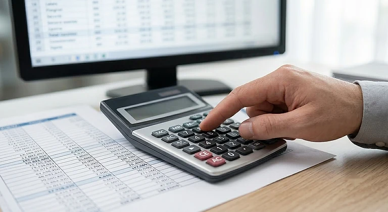 Calculadora y documentos contables de una empresa